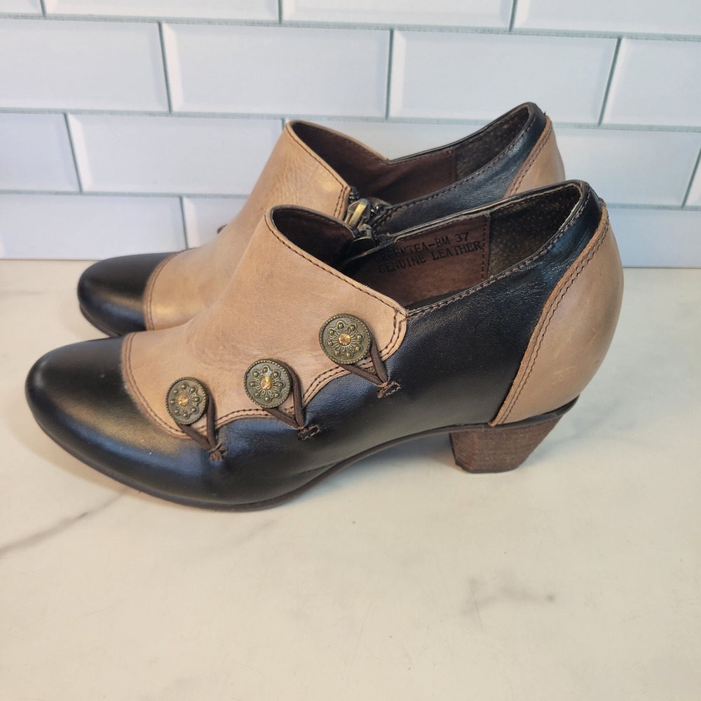 L'Artiste Spring Step Greentea Womens Sz 37 7 US Retro Booties Shoes Black Tan
